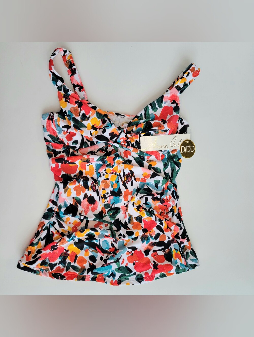 Anne Cole Tankini 34D 32DD Sunset Floral Twist Front Ruched Swim Top NWT